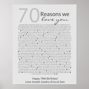 Gründe, aus denen wir über Sie Liebe 70, 60, 50, P Poster