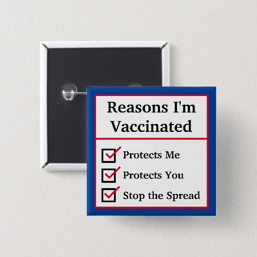 "Gründe für die Impfung" (rot/blau) individuell ei Button (Vorne & Hinten)