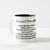 Gründe, warum ich Kaffee brauche Zweifarbige Tasse (Vorderseite Links)