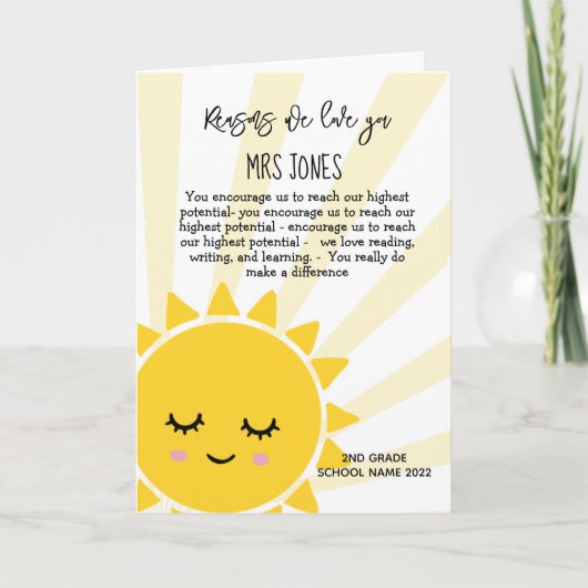 Gründe, warum wir Liebe, dass Sie Lehrerin Sonne s Karte (Vorderseite)