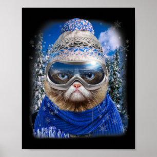 Grundierende Katze im Winter Ski Snowboarden Sport Poster