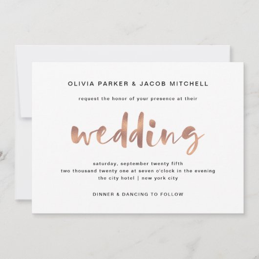 Grundlegende Elegante Imitate Rose Gold Hochzeit Einladung (Vorderseite)