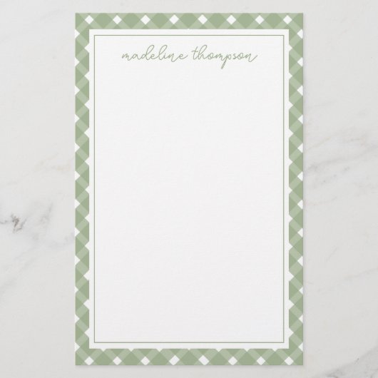 Grundlegende Gingham-Sagegrün-Rand Briefpapier (Vorderseite)