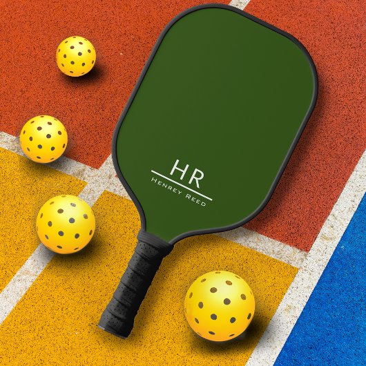 Grundlegende grüne Monogrammnamen + Initialen Pickleball Schläger