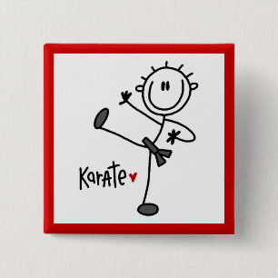 Grundlegende männliche Stickfigur Karate T-Shirts  Button