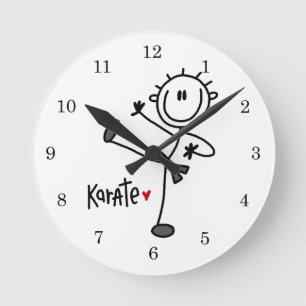 Grundlegende männliche Stickfigur Karate T-Shirts Runde Wanduhr