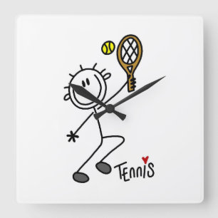 Grundlegende männliche Strichmännchen-Tennisspiele Quadratische Wanduhr