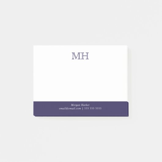 Grundlegende saubere Initialen Weiß dunkelblau Post-it Klebezettel (Vorderseite)