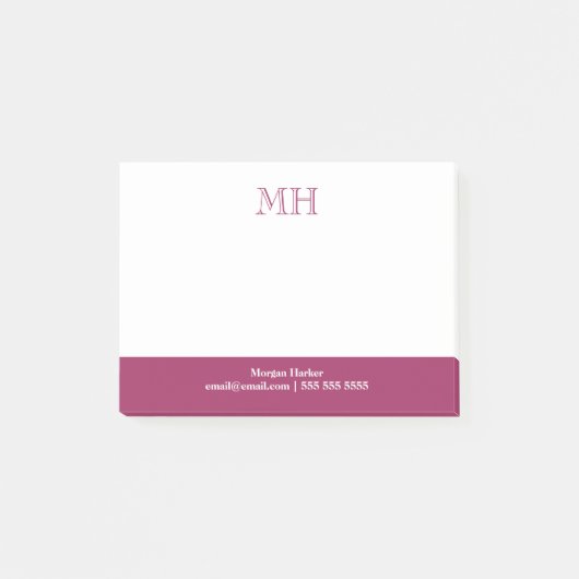 Grundlegende saubere Initials White Fuchsia Post-it Klebezettel (Vorderseite)