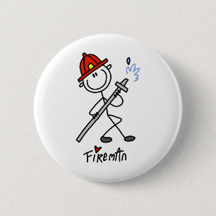 Grundlegende Stäbchenfigur Feuerwehrmann T-Shirts  Button