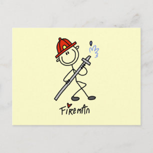 Grundlegende Stäbchenfigur Feuerwehrmann T-Shirts Postkarte