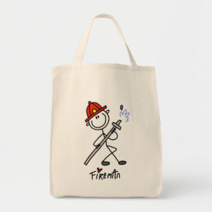 Grundlegende Stäbchenfigur Feuerwehrmann T-Shirts Tragetasche