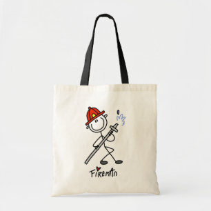 Grundlegende Stäbchenfigur Feuerwehrmann T-Shirts Tragetasche