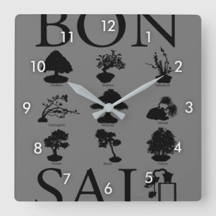 Grundlegende Stile von Bonsai Tree Quadratische Wanduhr