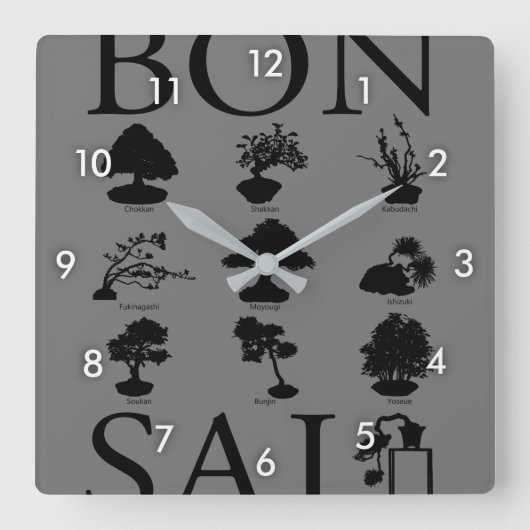 Grundlegende Stile von Bonsai Tree Quadratische Wanduhr (Vorderseite)