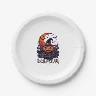 Grundlegender Hexen-Halloween-Kürbis-Halbmond-Kess Pappteller