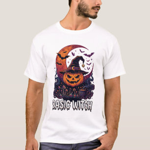 Grundlegender Hexen-Halloween-Kürbis-Halbmond-Kess T-Shirt