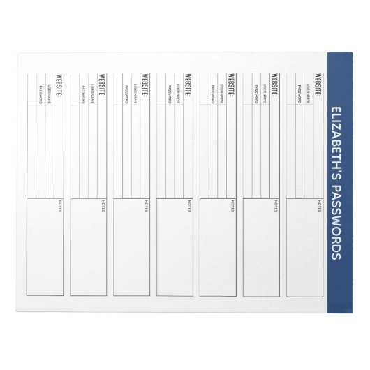 Grundlegender Kennworttracker mit Benutzernamen un Notizblock (Vorderseite)