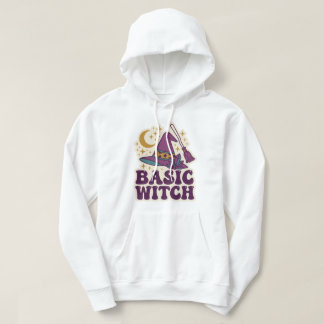 Grundlegender Retro-Hexenhut-Besen-Kristall-Hallow Hoodie
