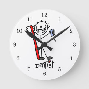Grundlegender Strichmännchen-Zahnarzt Runde Wanduhr