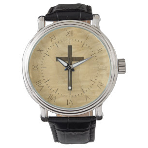 Grundlegendes christliches queres hölzernes armbanduhr