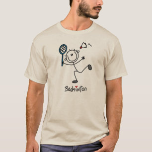 Grundlegendes männliches Strichmännchen-Badminto T-Shirt