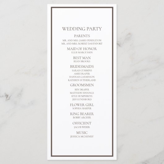 Grundlegendes Programm für die Hochzeit von Weiß u (Rückseite)