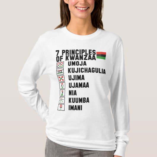 Grundsätze des schwarzen Kwanzaa-Textes T-Shirt (Vorderseite)