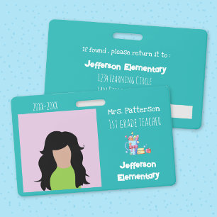 Grundschullehrer Teal Photoausweis Namensschild Ausweis
