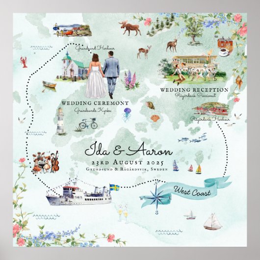 Grundsunds Sweden Wedding Map Poster (Vorne)
