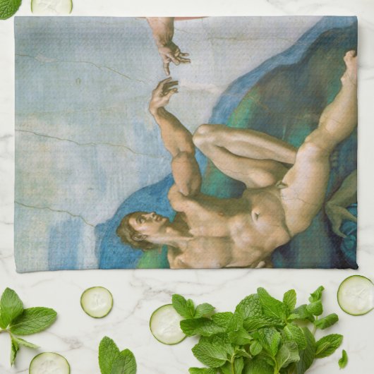 Gründung von Adam - Michelangelo 1475 - 1564 Geschirrtuch (Gefaltet)