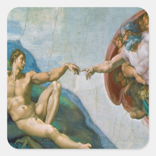 Gründung von Adam - Michelangelo 1475 - 1564 Quadratischer Aufkleber (Vorderseite)