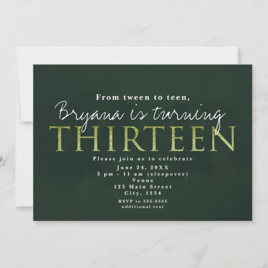 Grüne 13. 13 Geburtstagsparty Einladung (Vorderseite)
