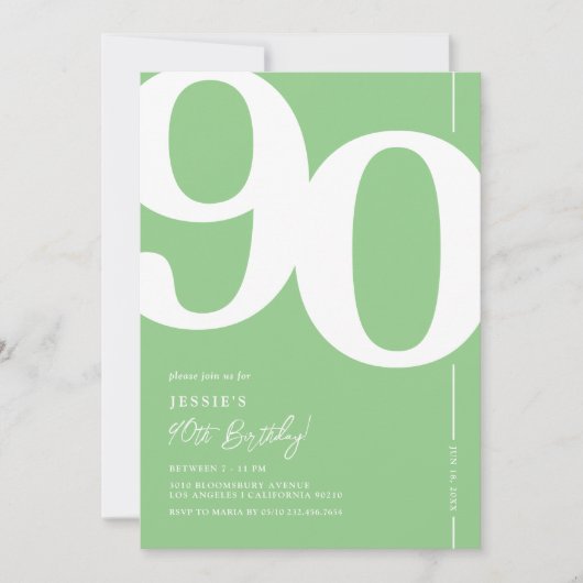 Grüne 90. Geburtstagsparty Einladung (Vorderseite)