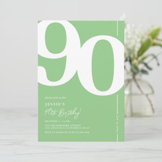 Grüne 90. Geburtstagsparty Einladung (Stehend Vorderseite)
