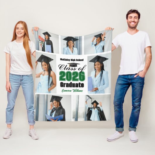 Grüne Abschluss-Collage des Jahrgangs 2026 Fleecedecke (Beispiel)