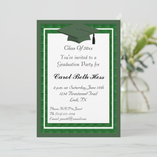Grüne Abschluss-Party Einladung (Stehend Vorderseite)