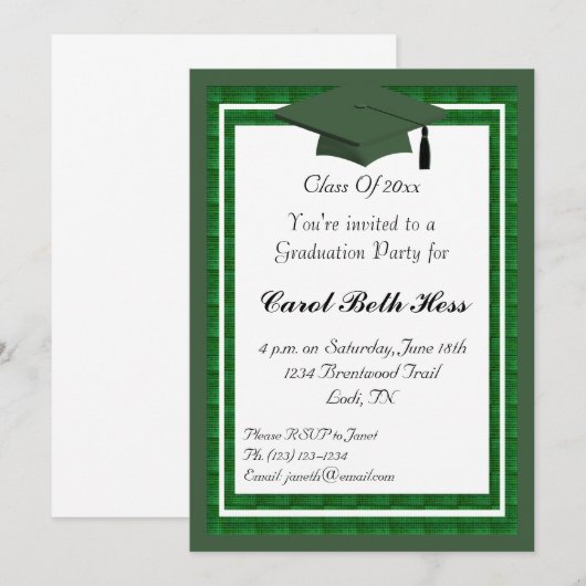 Grüne Abschluss-Party Einladung (Vorne/Hinten)
