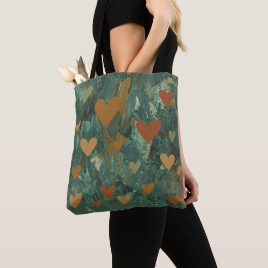 Grüne abstrakte Boho-Herzen Tasche (Von Nahem)