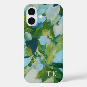 Grüne abstrakte Kunst Monogramm benutzerdefinierte iPhone 16 Hülle