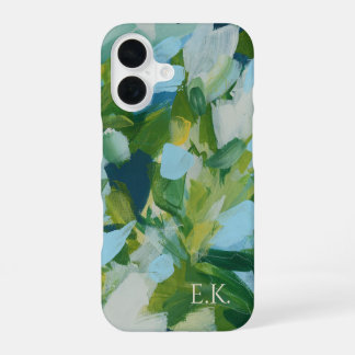 Grüne abstrakte Kunst Monogramm benutzerdefinierte iPhone 16 Hülle