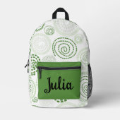 Grüne Abstrakte Wirbel Personalisiert Bedruckter Rucksack (Vorderseite)