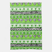 Grüne, abstrakte Zebraherzen und -Punkte Geschirrtuch (Vertikal)