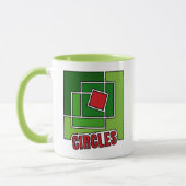 Grüne Abstraktion mit verdrehtem rotem Quadrat Tasse (Links)