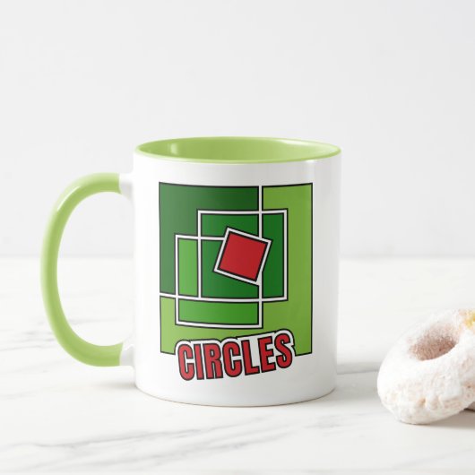 Grüne Abstraktion mit verdrehtem rotem Quadrat Tasse (Mit Donut)