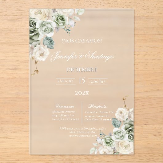 Grüne Acrylhochzeit Acryleinladungen (Vorderseite)