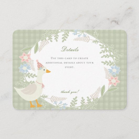 Grüne Alberne Gänschchen Gingham Floral Details Begleitkarte (Vorderseite)