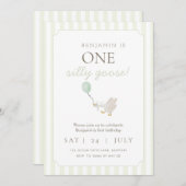 Grüne Alberne Gänse Erster Geburtstag Einladung (Vorne/Hinten)