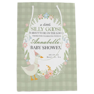 Grüne Alberne Gänse Floral Gingham Baby Dusche Gef Mittlere Geschenktüte