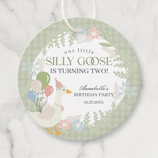 Grüne Alberne Gänse Floral Gingham Birthday Party Geschenkanhänger (Vorderseite)